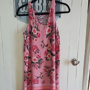 Pink Rose Floral V-Neck Mini Dress